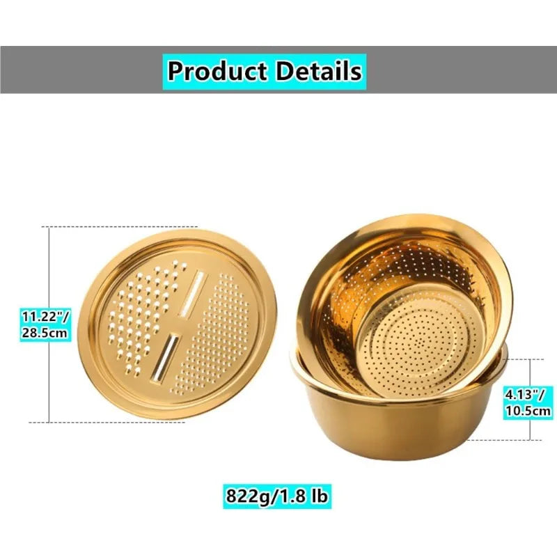 Frendorf | 3 Stück Edelstahl Rundsieb Gemüseschneider Reibe Sieb