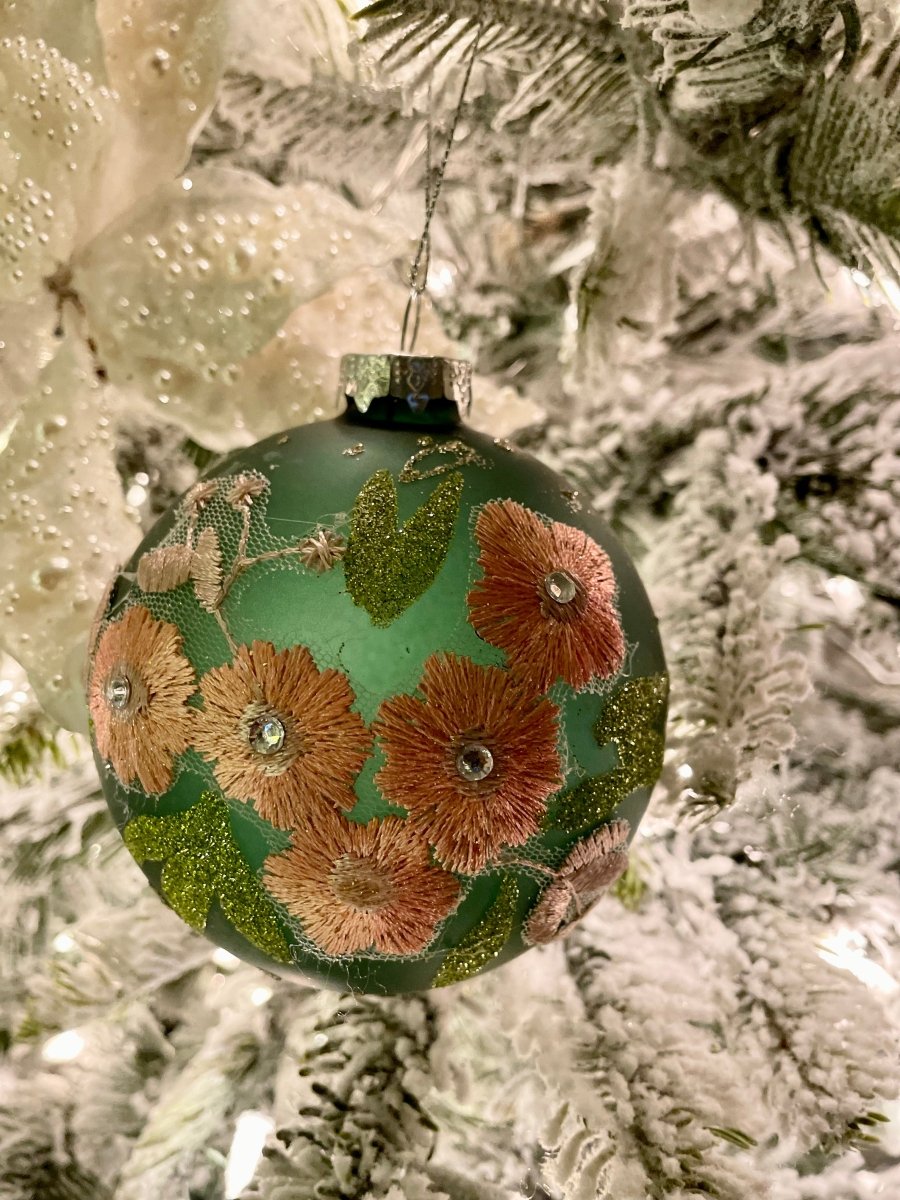 4" Florale Glas Weihnachtsbaumkugeln - Set von 3