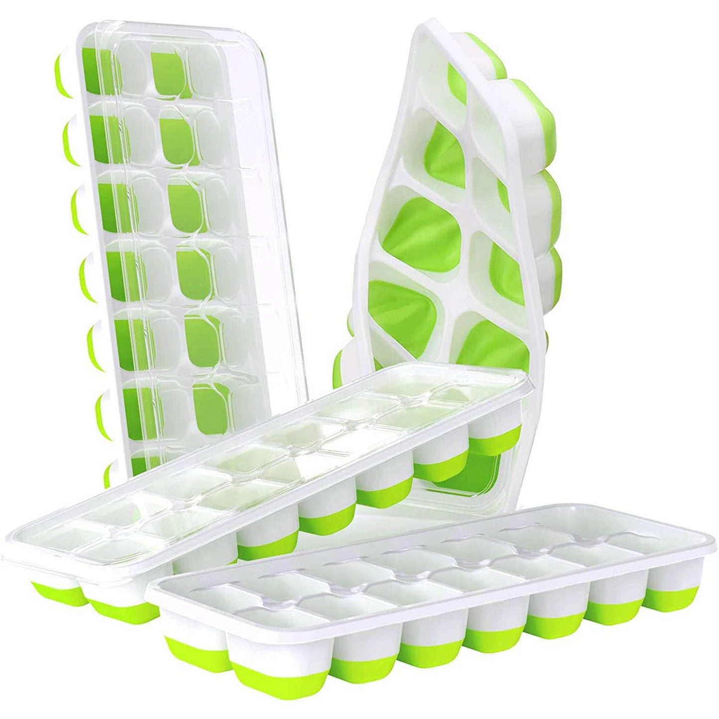 Frendorf | 4-Pack: Easy-Release Silikon & Flexible 14-Eiswürfelbehälter mit auslaufsicheren abnehmbaren Deckel