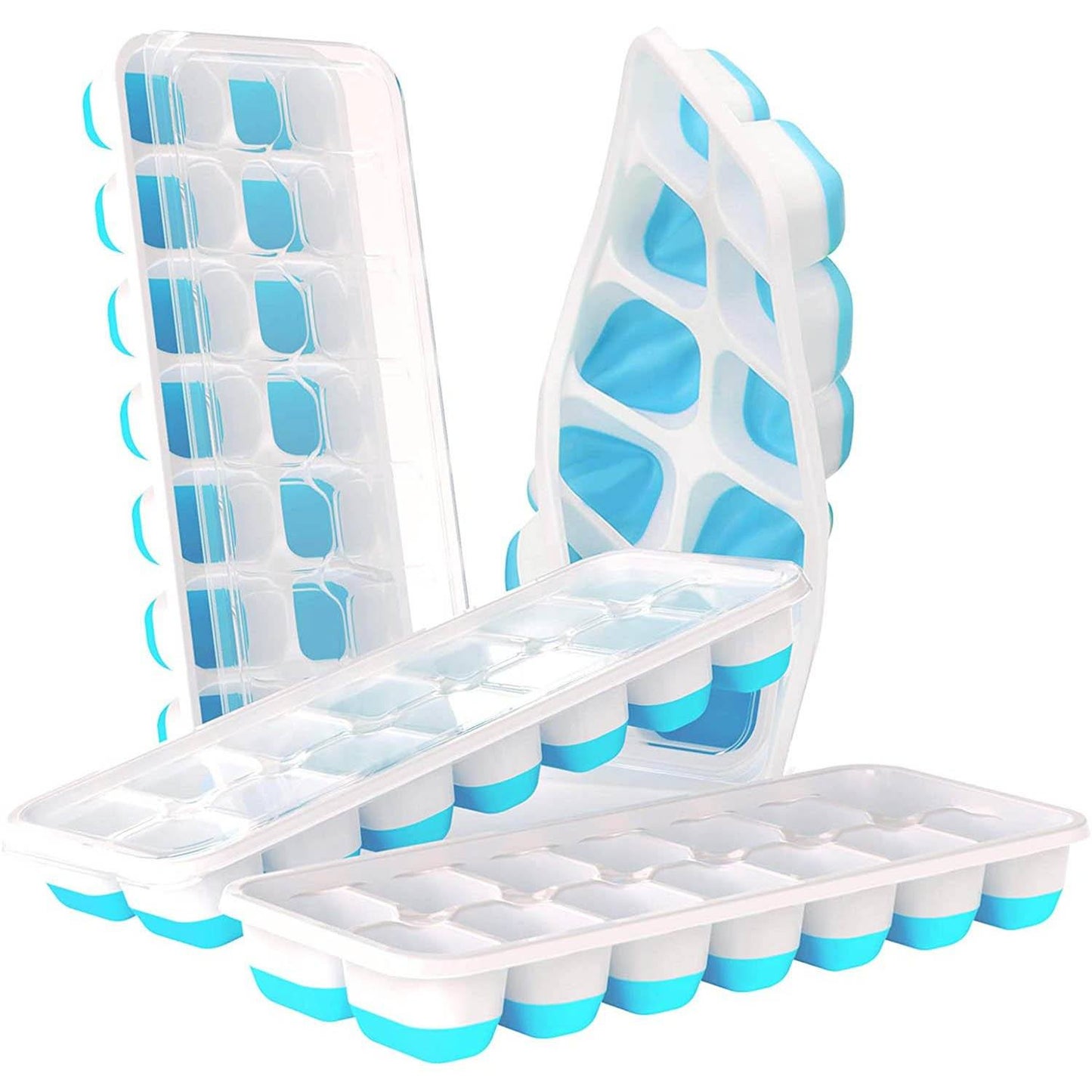 Frendorf | 4-Pack: Easy-Release Silikon & Flexible 14-Eiswürfelbehälter mit auslaufsicheren abnehmbaren Deckel