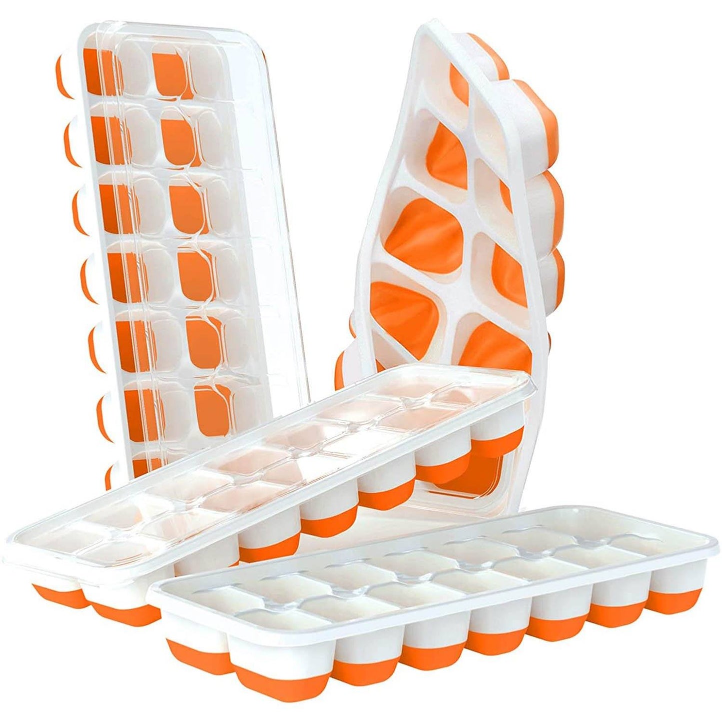 Frendorf | 4-Pack: Easy-Release Silikon & Flexible 14-Eiswürfelbehälter mit auslaufsicheren abnehmbaren Deckel