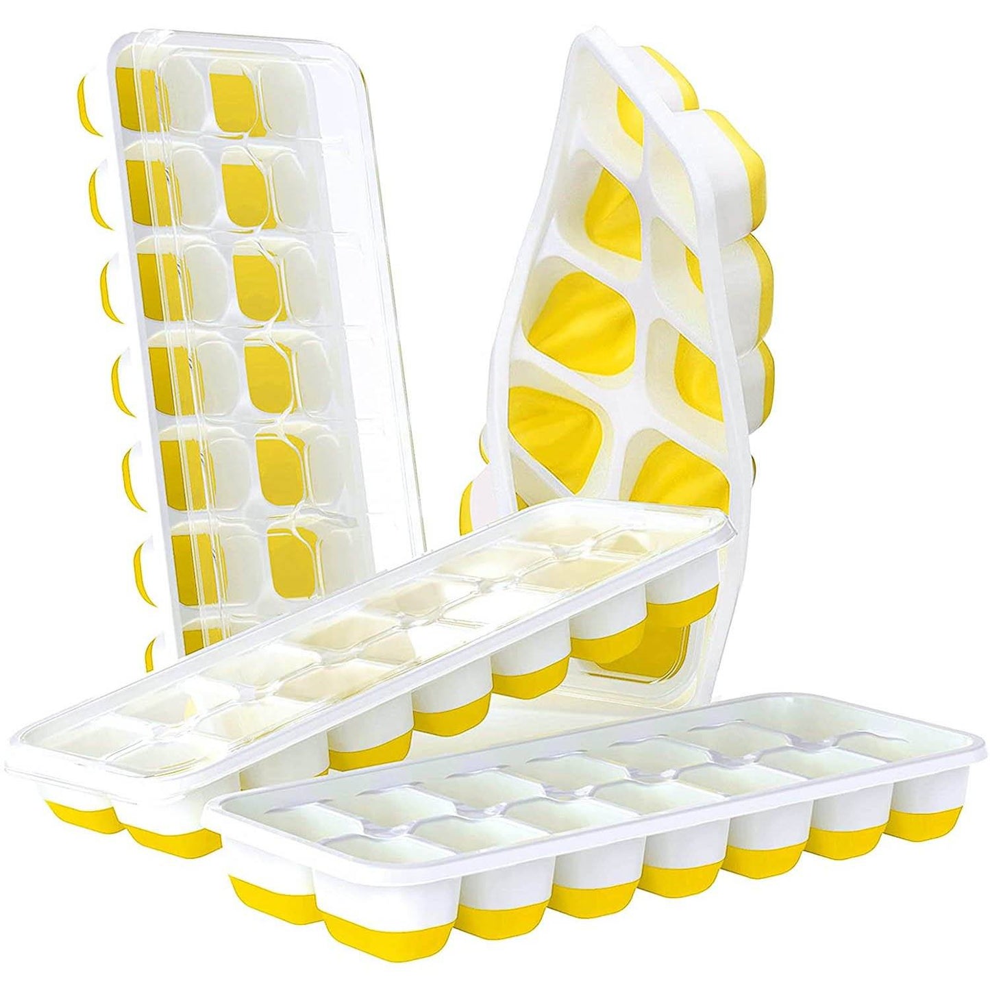 Frendorf | 4-Pack: Easy-Release Silikon & Flexible 14-Eiswürfelbehälter mit auslaufsicheren abnehmbaren Deckel