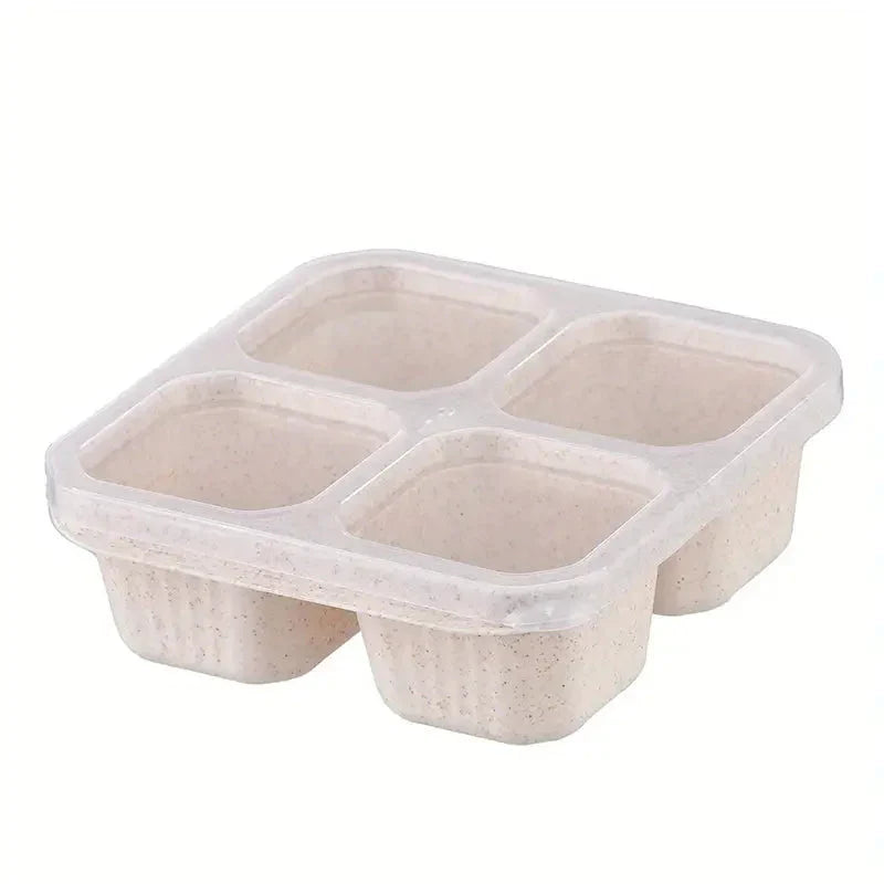 Frendorf | 4-Pack: Snackbehälter mit 4 Fächern, unterteilte Bento-Lunchbox mit transparenten Deckeln