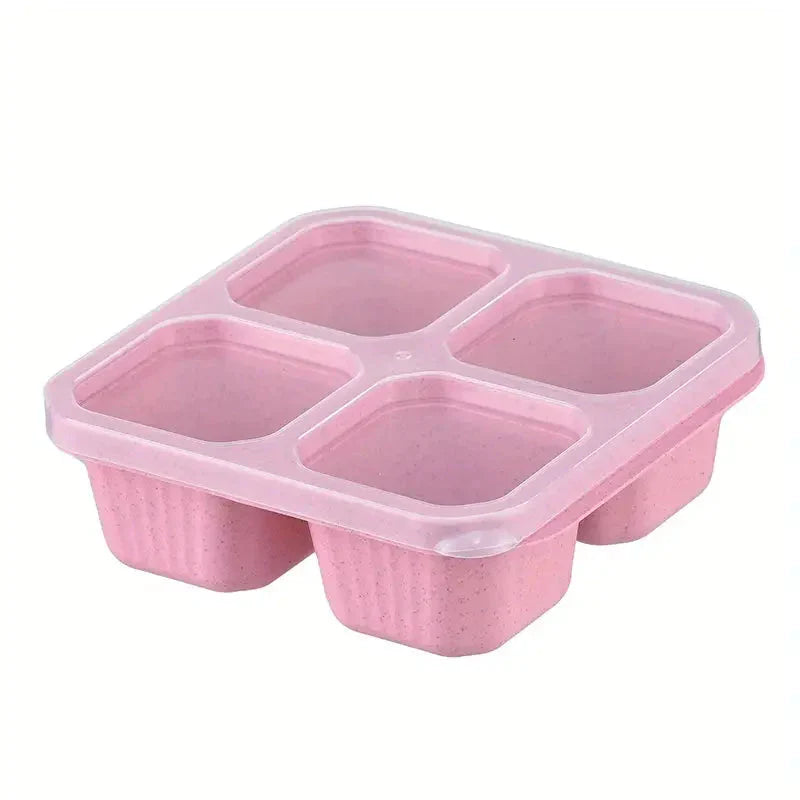 Frendorf | 4-Pack: Snackbehälter mit 4 Fächern, unterteilte Bento-Lunchbox mit transparenten Deckeln