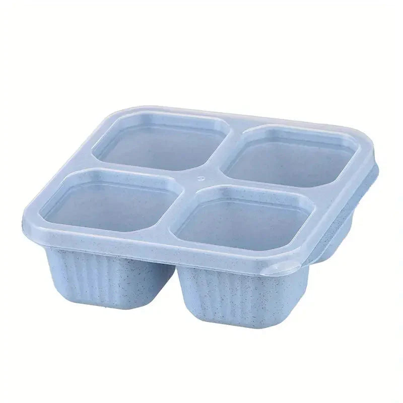 Frendorf | 4-Pack: Snackbehälter mit 4 Fächern, unterteilte Bento-Lunchbox mit transparenten Deckeln