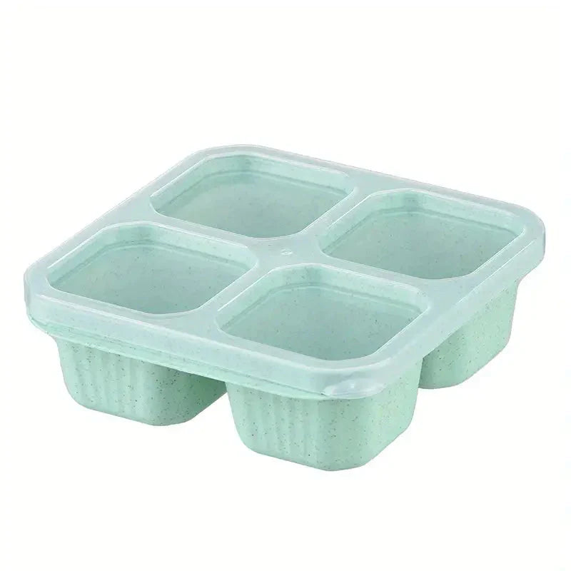 Frendorf | 4-Pack: Snackbehälter mit 4 Fächern, unterteilte Bento-Lunchbox mit transparenten Deckeln