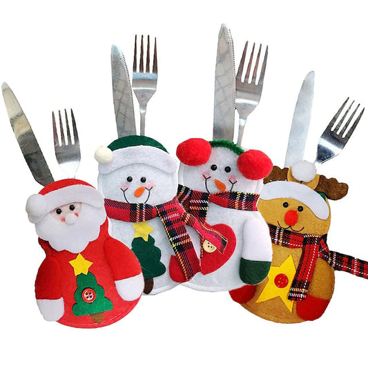 Frendorf | 4-teilig: Weihnachtsgeschirrsets mit Tasche für Messer und Gabel