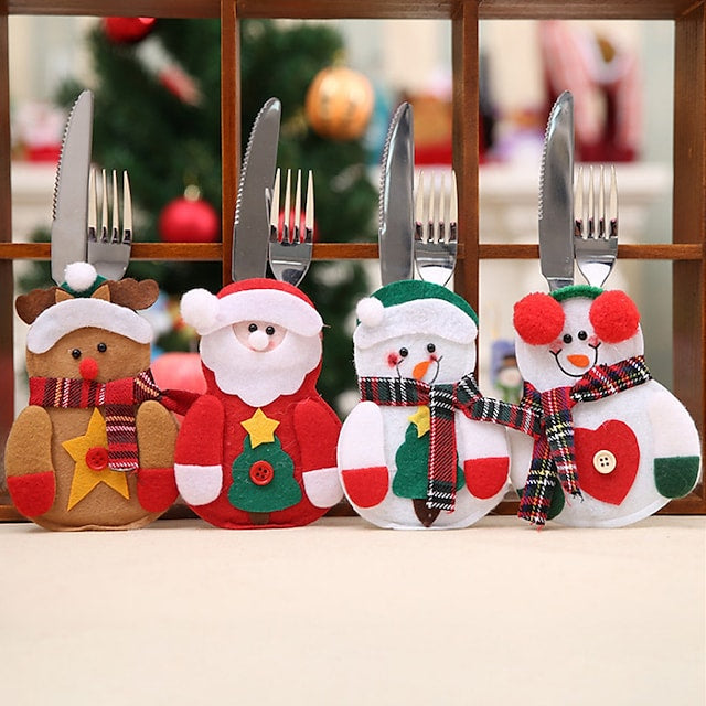 Frendorf | 4-teilig: Weihnachtsgeschirrsets mit Tasche für Messer und Gabel
