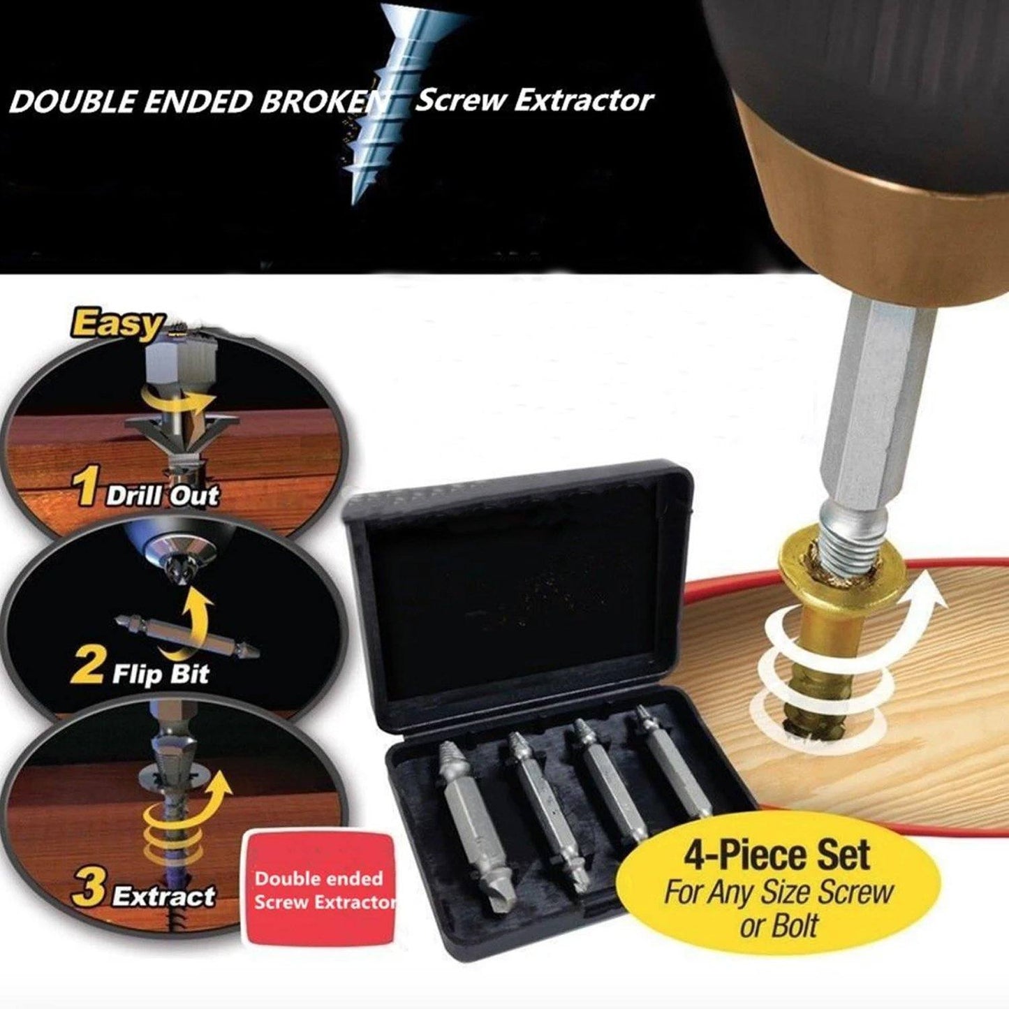 Frendorf | 4-teiliges Set: DrillPro doppelseitige beschädigte Schraubenausdreher
