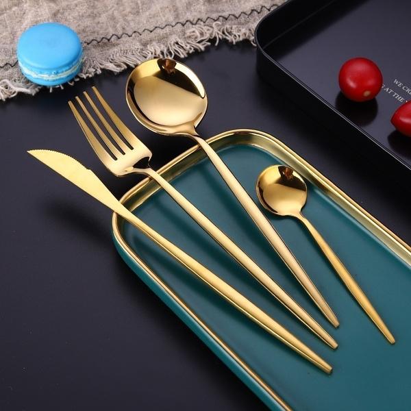 Frendorf | 4-Teilig: Spiegelpoliertes Geschirrset Besteckset aus Edelstahl Flaches Geschirr