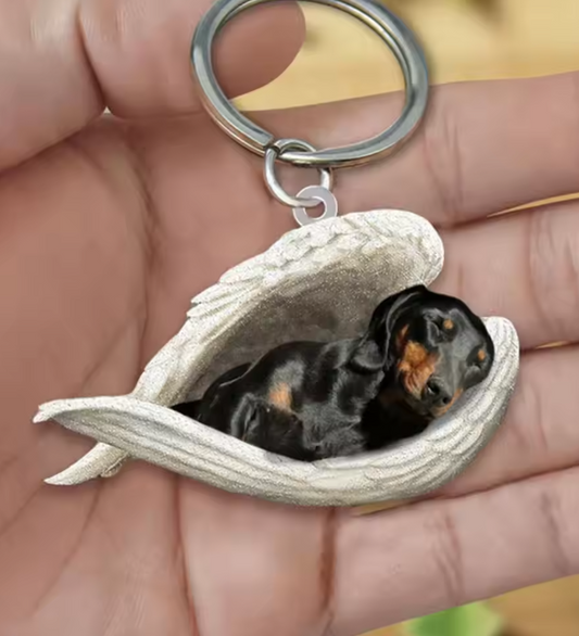 Dachshund Schlafender Engel Acryl-Schlüsselanhänger