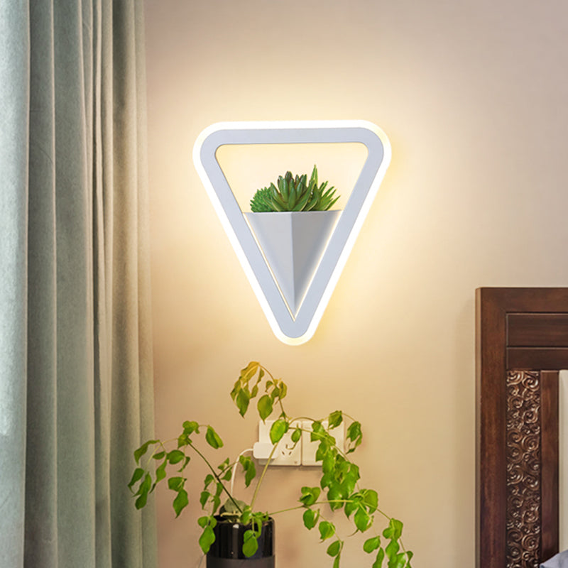 Frendorf | Weiß 1 Glühbirne Wandleuchte Minimalistische Acryl Dreieck LED Pflanzen Wandlampe in Warm/Weiß Licht