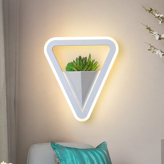 Frendorf | Weiß 1 Glühbirne Wandleuchte Minimalistische Acryl Dreieck LED Pflanzen Wandlampe in Warm/Weiß Licht