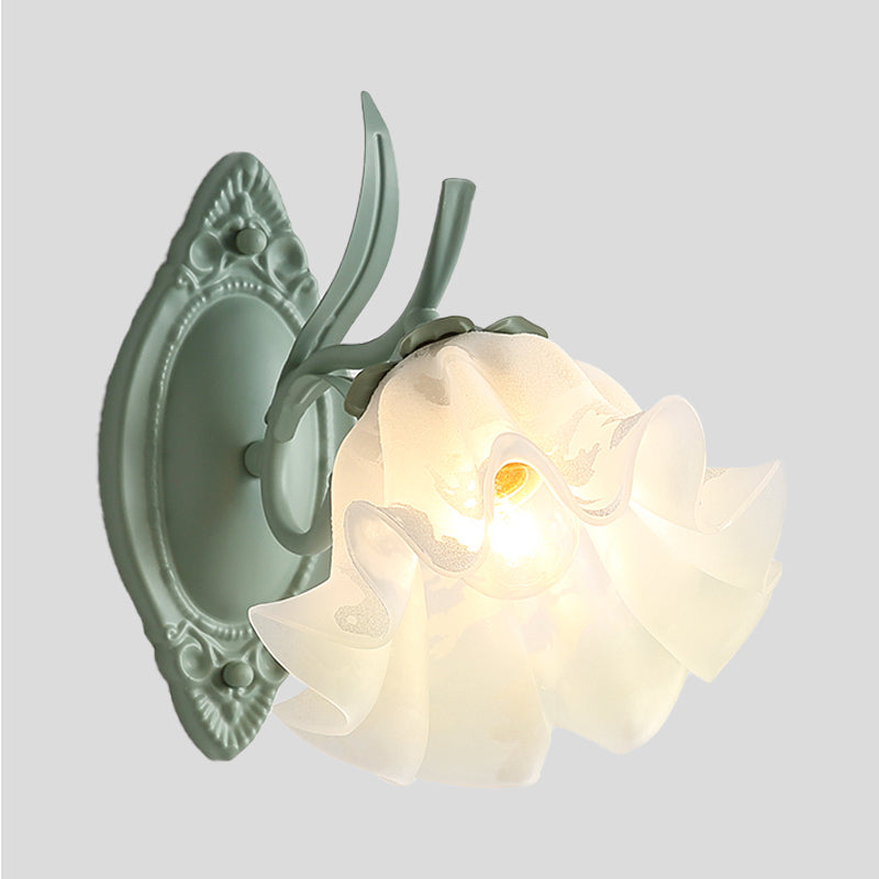Frendorf | Schalengeschneider Schlafzimmer Wandleuchte Lampe Koreanische Blume Metall 1 Licht Grau und Grün Wandbeleuchtung