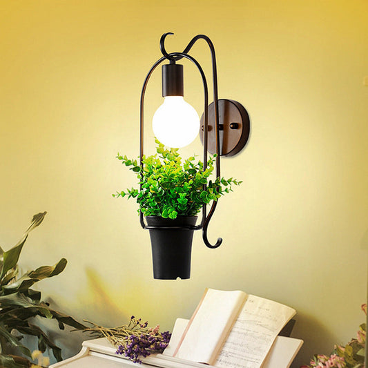 Frendorf | Potted Plant Restaurant Wandlamp Industriële Metaal 1 Bulg Zwart LED Wandverlichting