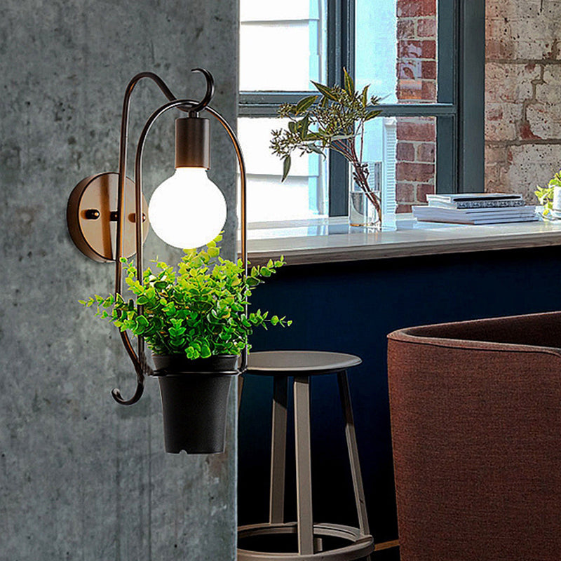 Frendorf | Potted Plant Restaurant Wandlamp Industriële Metaal 1 Bulg Zwart LED Wandverlichting