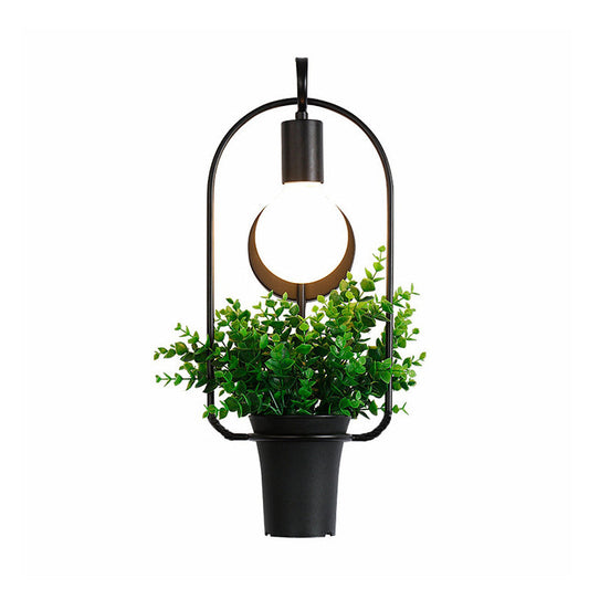 Frendorf | Potted Plant Restaurant Wandlamp Industriële Metaal 1 Bulg Zwart LED Wandverlichting
