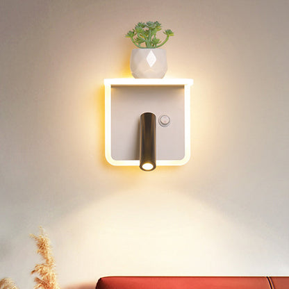 Frendorf | Weißes LED-Wandlicht Minimalismus Acryl Rund/Rechteck Wandaußenleuchte mit Pflanzen dekoration in Warm/Weiß Licht