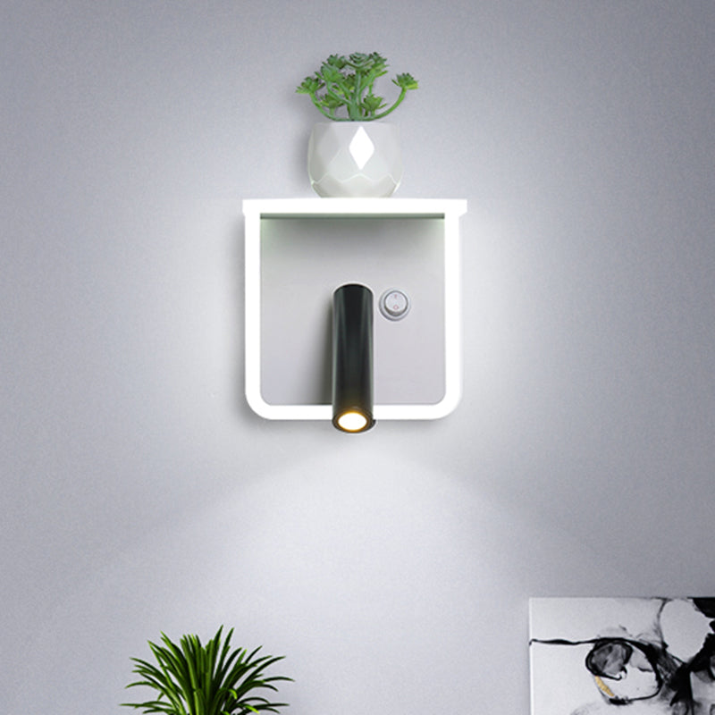 Frendorf | Weißes LED-Wandlicht Minimalismus Acryl Rund/Rechteck Wandaußenleuchte mit Pflanzen dekoration in Warm/Weiß Licht