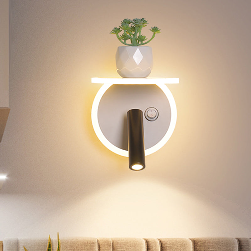 Frendorf | Weißes LED-Wandlicht Minimalismus Acryl Rund/Rechteck Wandaußenleuchte mit Pflanzen dekoration in Warm/Weiß Licht