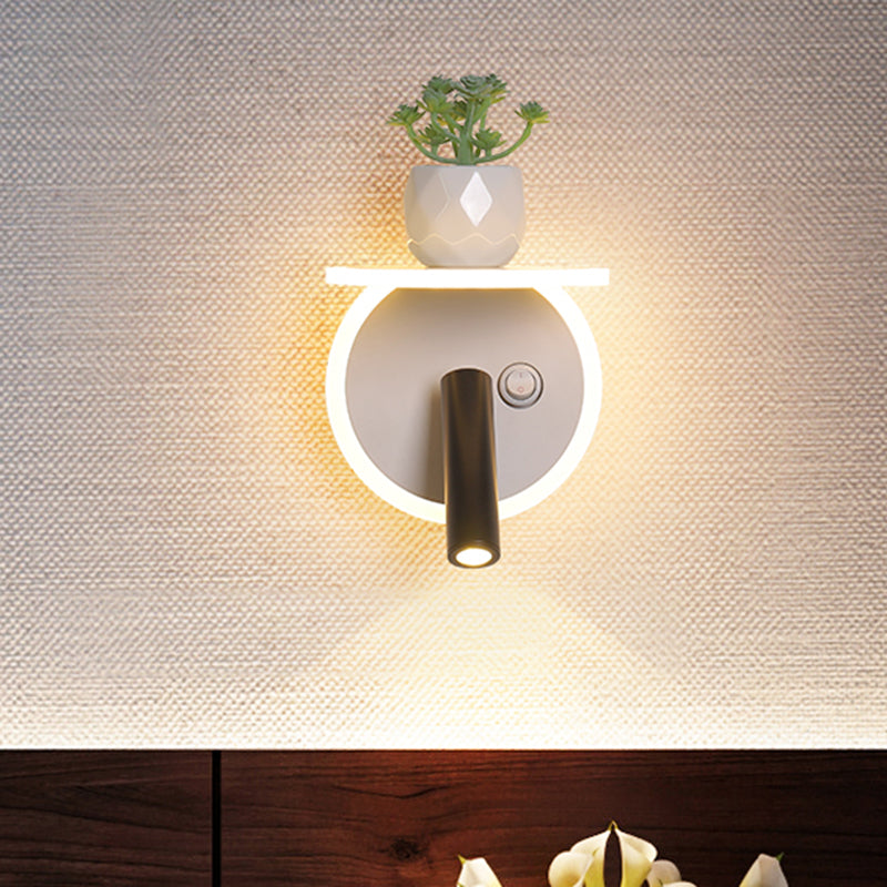 Frendorf | Weißes LED-Wandlicht Minimalismus Acryl Rund/Rechteck Wandaußenleuchte mit Pflanzen dekoration in Warm/Weiß Licht