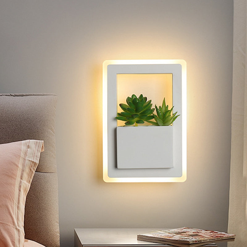 Frendorf | Witte LED Wandverlichting Minimalistische Acryl Rectángles Wandlamp met Planten Decoratie voor Slaapkamer, Warm/Witte Licht
