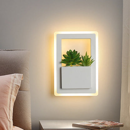 Frendorf | Witte LED Wandverlichting Minimalistische Acryl Rectángles Wandlamp met Planten Decoratie voor Slaapkamer, Warm/Witte Licht