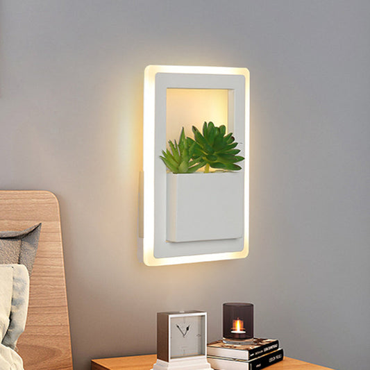 Frendorf | Witte LED Wandverlichting Minimalistische Acryl Rectángles Wandlamp met Planten Decoratie voor Slaapkamer, Warm/Witte Licht
