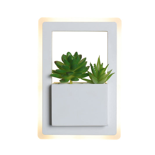 Frendorf | Witte LED Wandverlichting Minimalistische Acryl Rectángles Wandlamp met Planten Decoratie voor Slaapkamer, Warm/Witte Licht