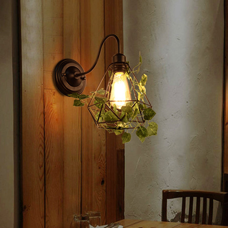 Frendorf | 1 Licht Wandverlichting Fixture Industrieel Diamant / Globe / Vierkante Metaal LED Wandlamp Sconces in Zwart met Planten