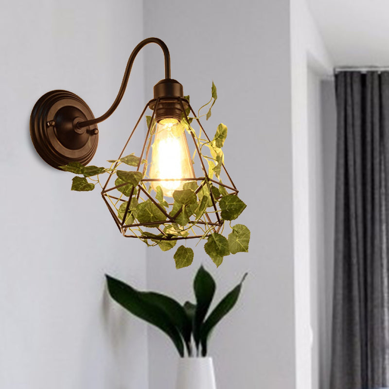 Frendorf | 1 Licht Wandverlichting Fixture Industrieel Diamant / Globe / Vierkante Metaal LED Wandlamp Sconces in Zwart met Planten