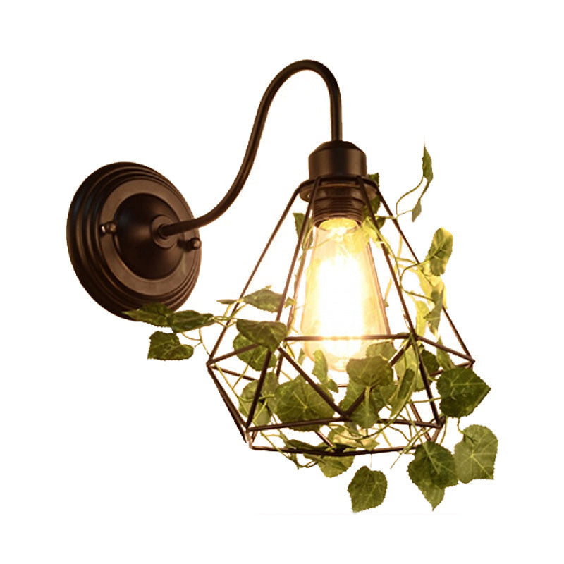 Frendorf | 1 Licht Wandverlichting Fixture Industrieel Diamant / Globe / Vierkante Metaal LED Wandlamp Sconces in Zwart met Planten