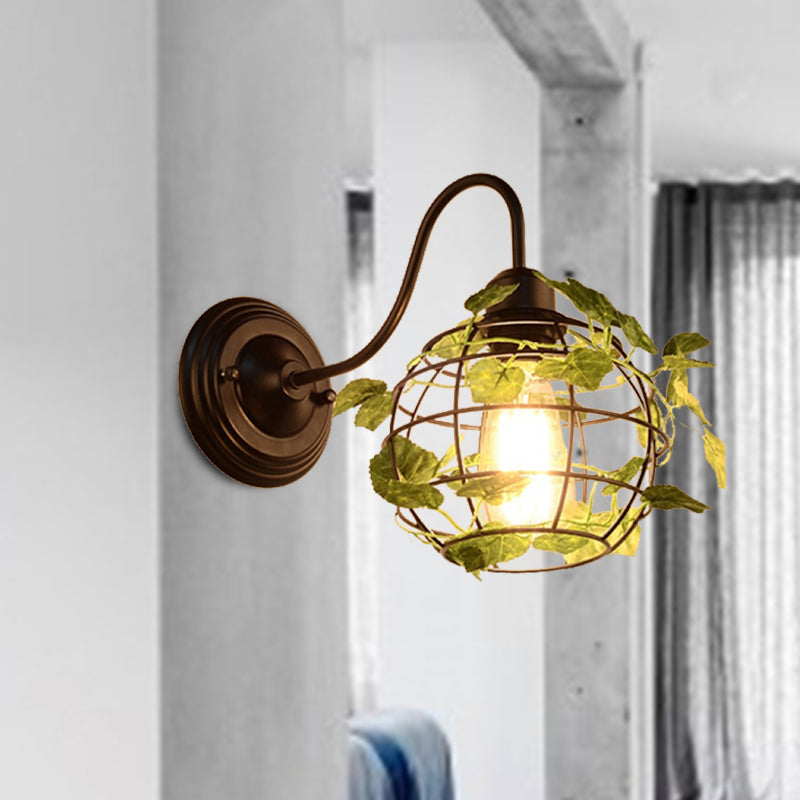 Frendorf | 1 Licht Wandverlichting Fixture Industrieel Diamant / Globe / Vierkante Metaal LED Wandlamp Sconces in Zwart met Planten