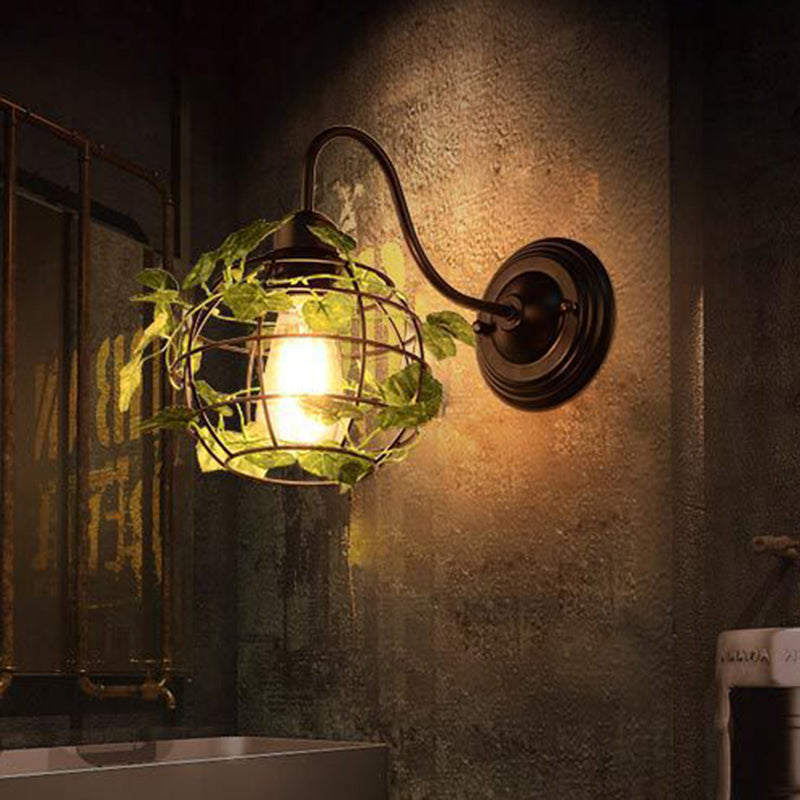 Frendorf | 1 Licht Wandverlichting Fixture Industrieel Diamant / Globe / Vierkante Metaal LED Wandlamp Sconces in Zwart met Planten