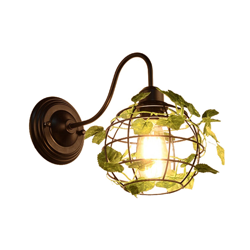 Frendorf | 1 Licht Wandverlichting Fixture Industrieel Diamant / Globe / Vierkante Metaal LED Wandlamp Sconces in Zwart met Planten