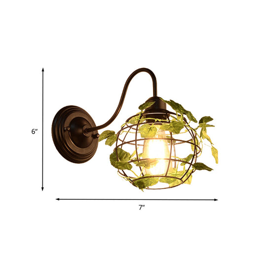 Frendorf | 1 Licht Wandverlichting Fixture Industrieel Diamant / Globe / Vierkante Metaal LED Wandlamp Sconces in Zwart met Planten