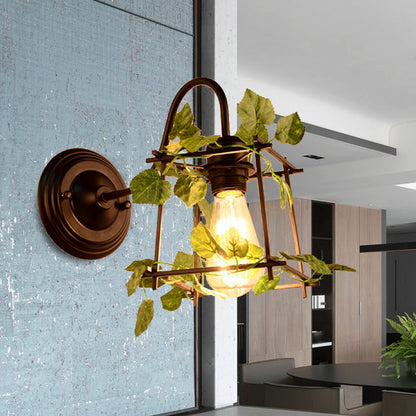Frendorf | 1 Licht Wandverlichting Fixture Industrieel Diamant / Globe / Vierkante Metaal LED Wandlamp Sconces in Zwart met Planten