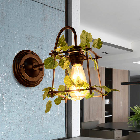 Frendorf | 1 Licht Wandverlichting Fixture Industrieel Diamant / Globe / Vierkante Metaal LED Wandlamp Sconces in Zwart met Planten