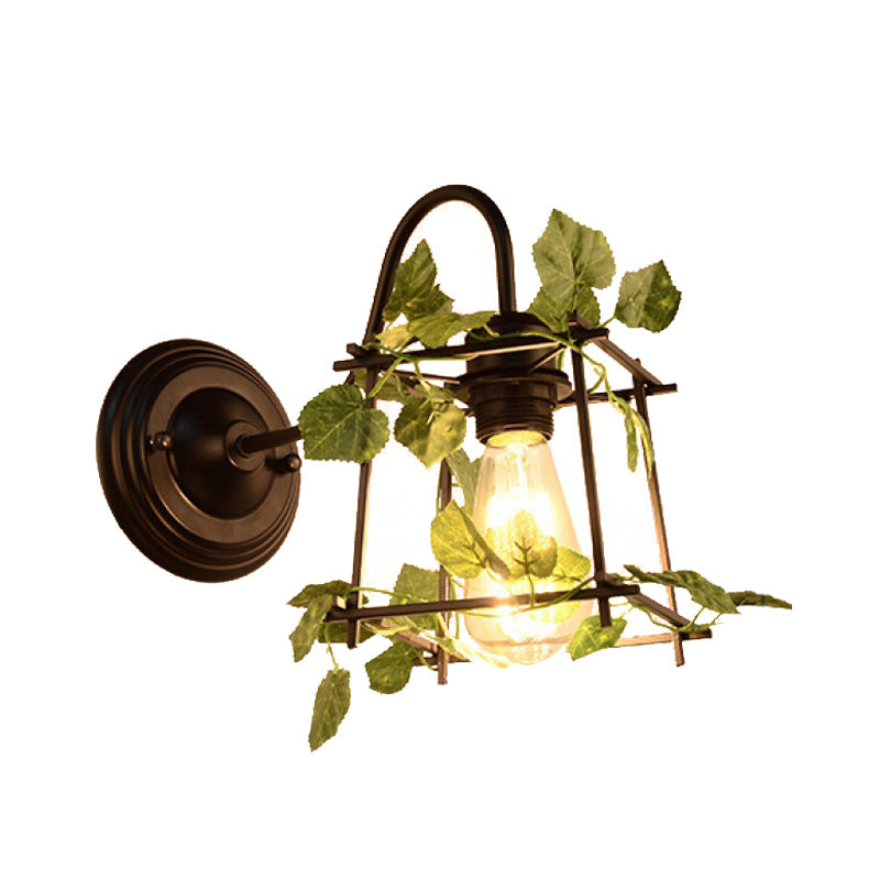 Frendorf | 1 Licht Wandverlichting Fixture Industrieel Diamant / Globe / Vierkante Metaal LED Wandlamp Sconces in Zwart met Planten