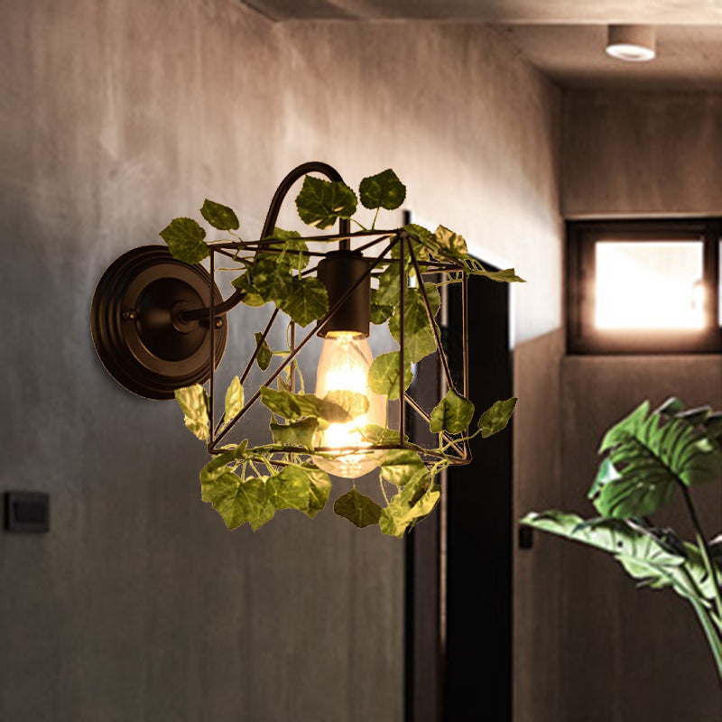Frendorf | 1 Licht Wandverlichting Fixture Industrieel Diamant / Globe / Vierkante Metaal LED Wandlamp Sconces in Zwart met Planten