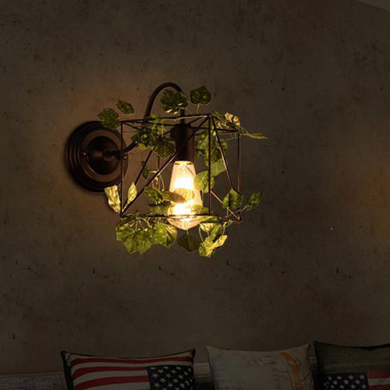 Frendorf | 1 Licht Wandverlichting Fixture Industrieel Diamant / Globe / Vierkante Metaal LED Wandlamp Sconces in Zwart met Planten