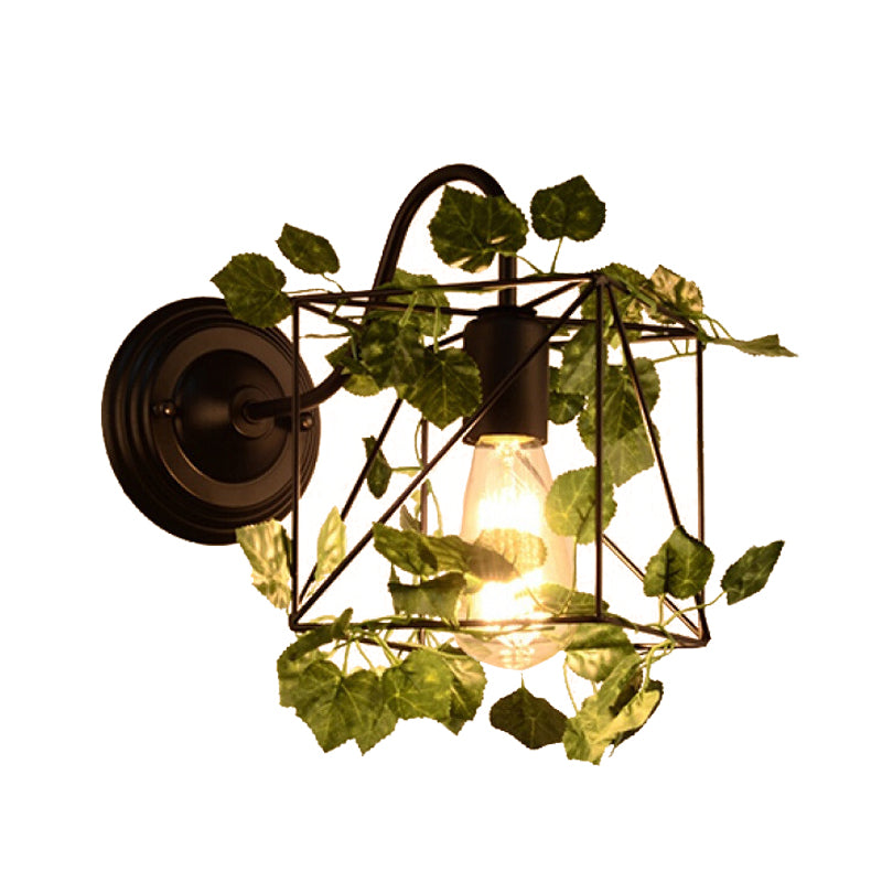 Frendorf | 1 Licht Wandverlichting Fixture Industrieel Diamant / Globe / Vierkante Metaal LED Wandlamp Sconces in Zwart met Planten
