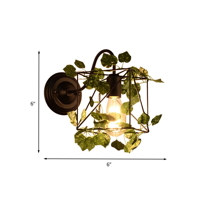 Frendorf | 1 Licht Wandverlichting Fixture Industrieel Diamant / Globe / Vierkante Metaal LED Wandlamp Sconces in Zwart met Planten