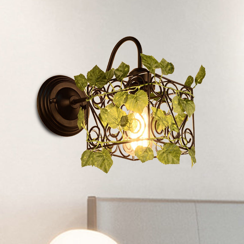 Frendorf | 1 Licht Wandverlichting Fixture Industrieel Diamant / Globe / Vierkante Metaal LED Wandlamp Sconces in Zwart met Planten
