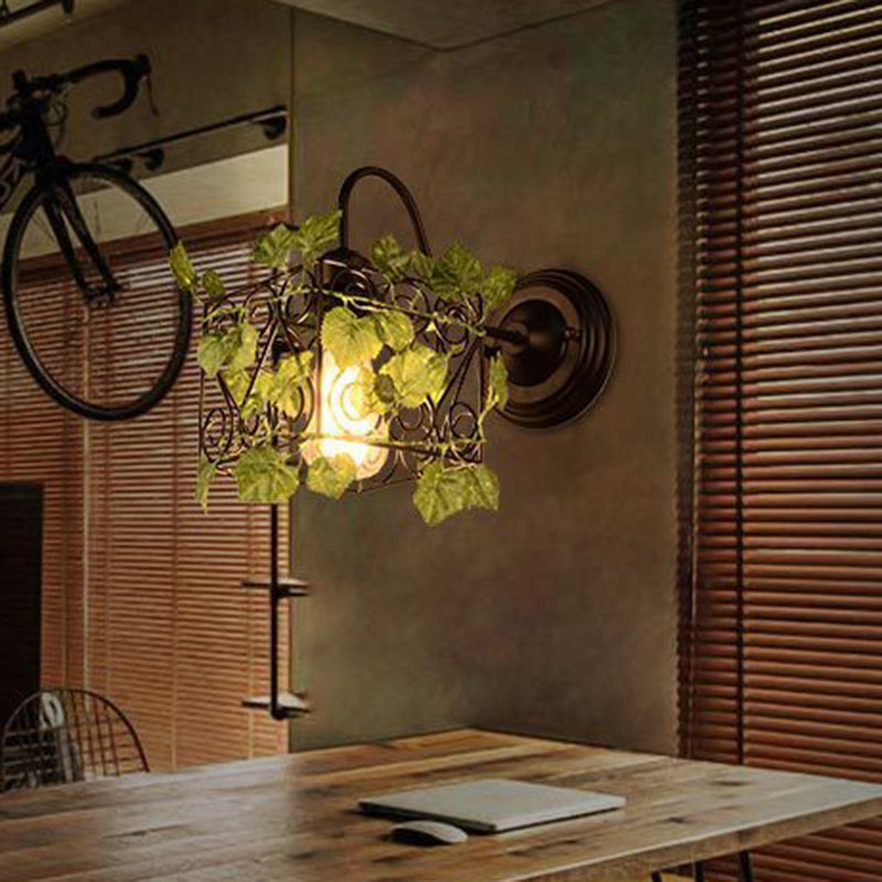 Frendorf | 1 Licht Wandverlichting Fixture Industrieel Diamant / Globe / Vierkante Metaal LED Wandlamp Sconces in Zwart met Planten