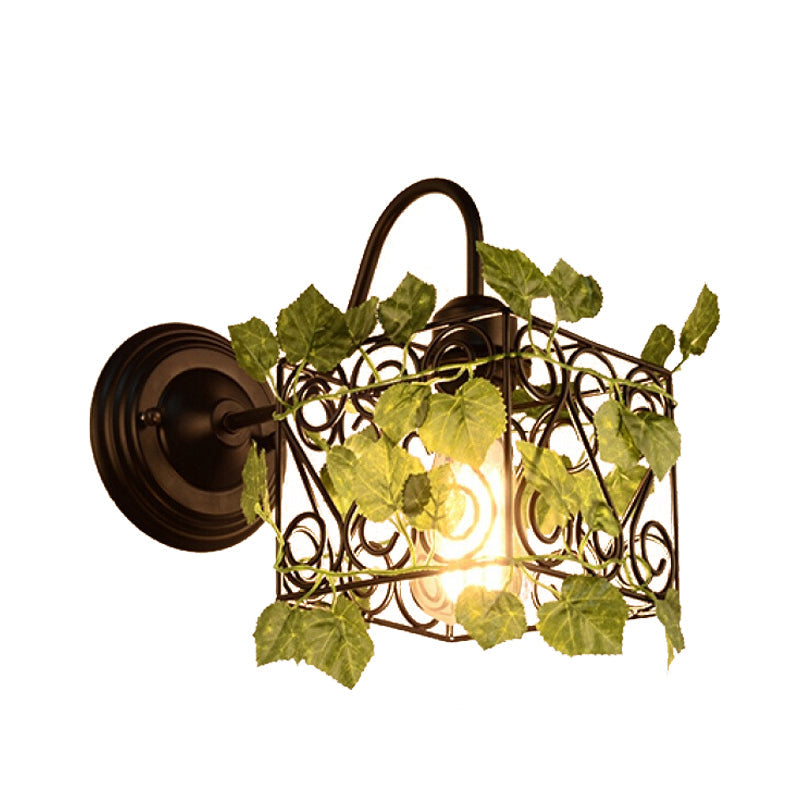 Frendorf | 1 Licht Wandverlichting Fixture Industrieel Diamant / Globe / Vierkante Metaal LED Wandlamp Sconces in Zwart met Planten
