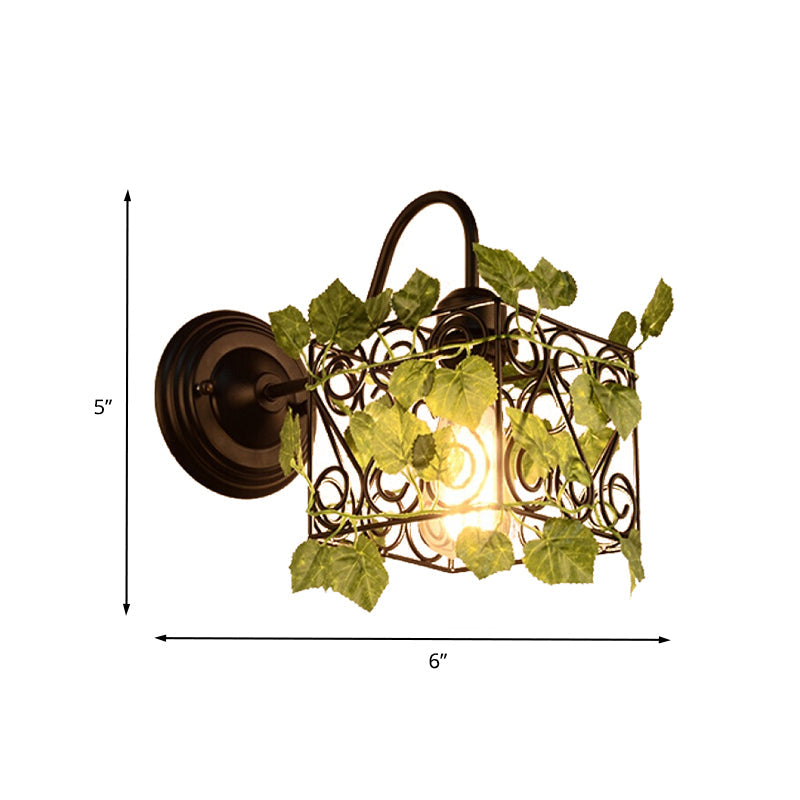 Frendorf | 1 Licht Wandverlichting Fixture Industrieel Diamant / Globe / Vierkante Metaal LED Wandlamp Sconces in Zwart met Planten
