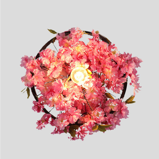Frendorf | Vintage Wagon Wheel Wandlamp 1 Lamp LED Metalen Wandarmatuur Verlichting in Roze/Groen met Bloem/Planten Decor