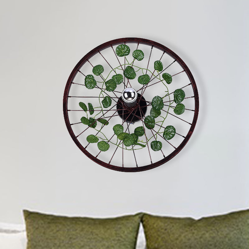 Frendorf | Rust Wheel Wandleuchte Industrie Metall 1 Glühbirne Restaurant LED Pflanzen Wandmontage Lampe, 12,5"/18"/21,5" Durchmesser