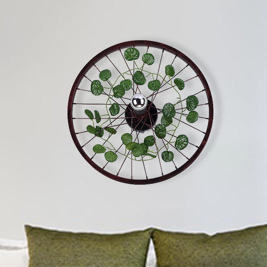Frendorf | Rust Wheel Wandleuchte Industrie Metall 1 Glühbirne Restaurant LED Pflanzen Wandmontage Lampe, 12,5"/18"/21,5" Durchmesser